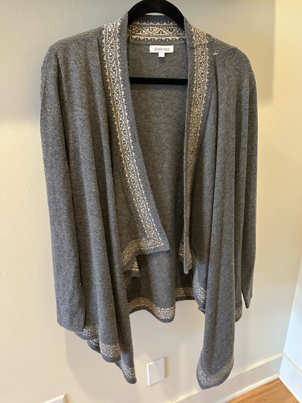 Johnny Was Gray Merino Wool Cashmere Open-Front Cardigan Waterfall Sweater Large